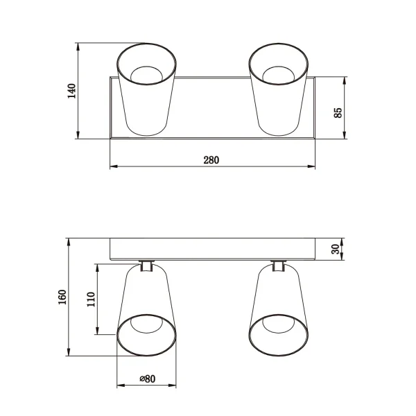 SPOT DE TETO/PAREDE 2 LUZES METAL PRETO GU10 SILVANO
