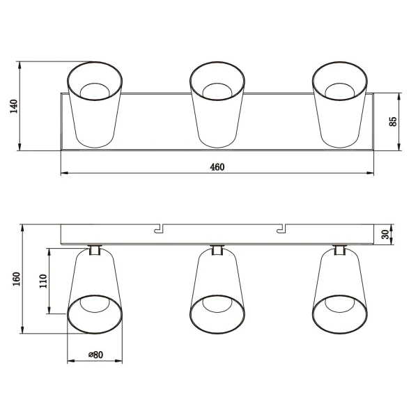 FOCO DE TETO/PAREDE 3 LUZES METAL BRANCO GU10 SILVANO