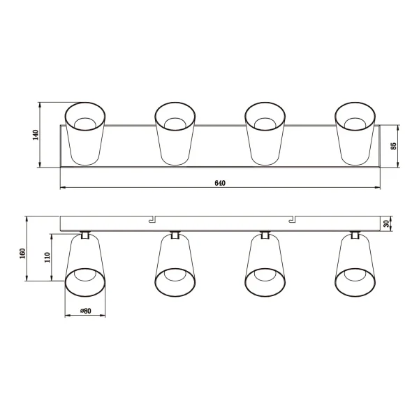 FOCO DE TETO/PAREDE 4 LUZES METAL NEGRO GU10 SILVANO