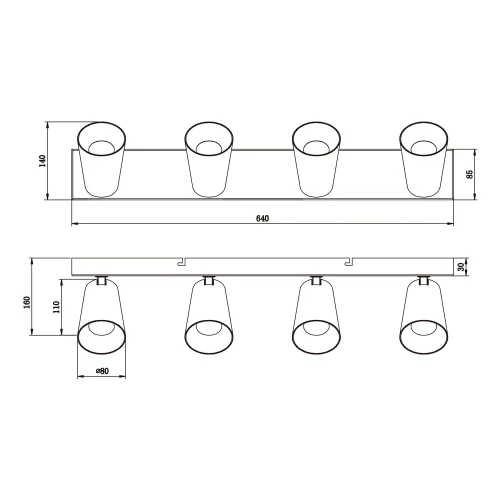 FOCO DE TETO/PAREDE 4 LUZES METAL NEGRO GU10 SILVANO
