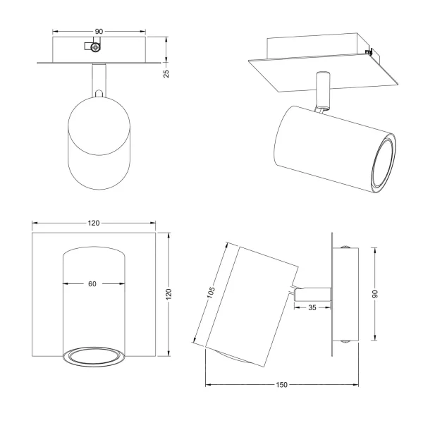 FOCO DE TETO/PAREDE METAL COFFEE/GRIS GU10 GRAFTON
