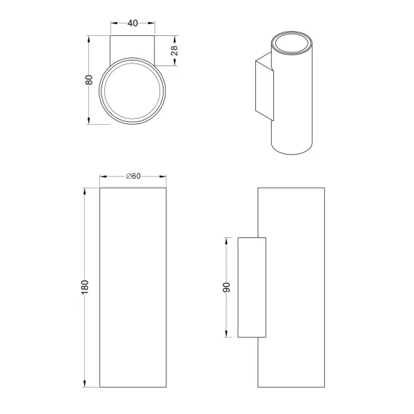 CANDEEIRO DE PAREDE 2 LUZES BIDIRECIONAIS METAL COFFEE/GRIS GU10 GRAFTON