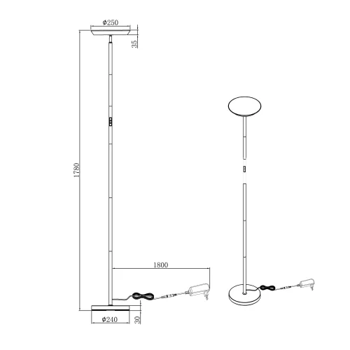 CANDEEIRO DE PÉ LED 17W REGULÁVEL 2700-6500K PRETO SCHUBERT