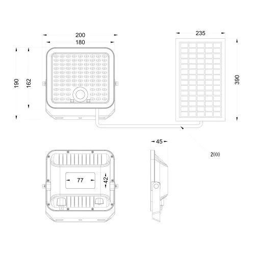 APLIQUE EXTERIOR SOLAR 18W 2600K SENSOR INCLINÁVEL IP65 ACORUS