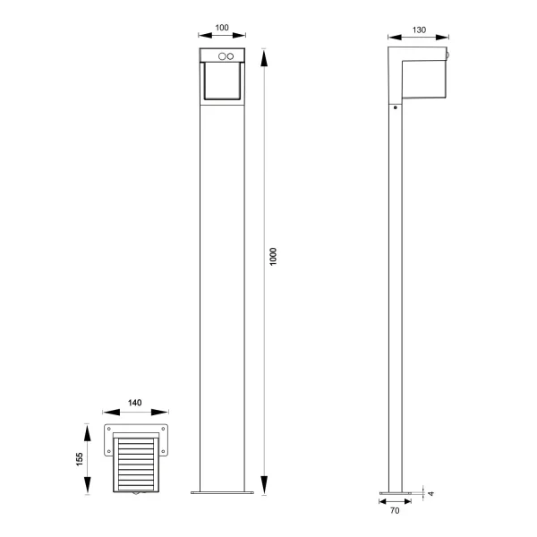BALIZA EXTERIOR SOLAR 5,5W 4000K SENSOR IP44 100CM CORIANDER