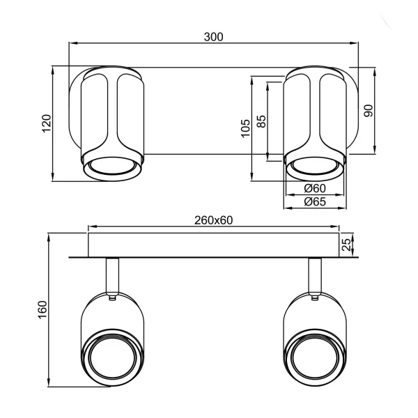 SPOT DE PAREDE/TETO 2 LUZES GU10 METAL COFFEE GIADA