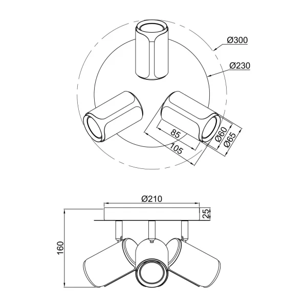 SPOT DE PAREDE/TETO 3 LUZES GU10 METAL NÍQUEL MATE GIADA