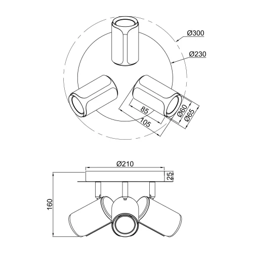 SPOT DE PAREDE/TETO 3 LUZES GU10 METAL NÍQUEL MATE GIADA