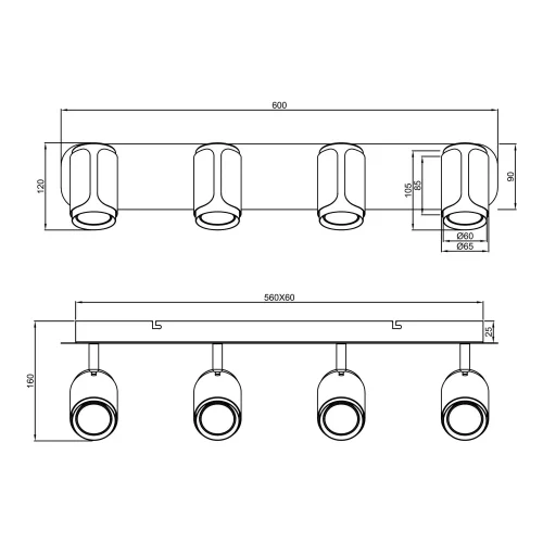 SPOT DE PAREDE/TETO 4 LUZES GU10 METAL COFFEE GIADA