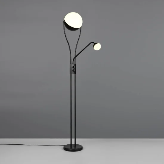 CANDEEIRO DE PÉ LED 18W+3,8W 3000K METAL PRETO CASCATA 2