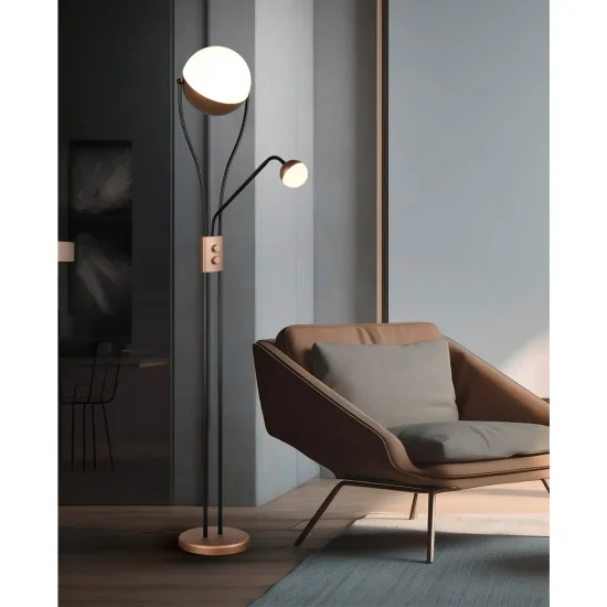 CANDEEIRO DE PÉ LED 18W+3,8W 3000K METAL COFFEE CASCATA 2