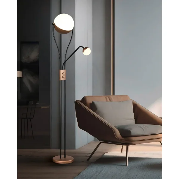 CANDEEIRO DE PÉ LED 18W+3,8W 3000K METAL COFFEE CASCATA