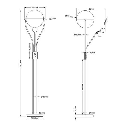 CANDEEIRO DE PÉ LED 18W+3,8W 3000K METAL COFFEE CASCATA