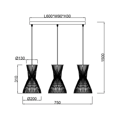 CANDEEIRO DE TETO 3 LUZES E27 PAPIERGARN CASTANHO NAHELE