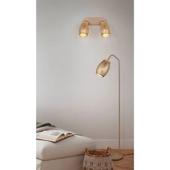 FOCO 2 LUZES TETO/PAREDE METAL COFFEE E14 BIRKITA 2