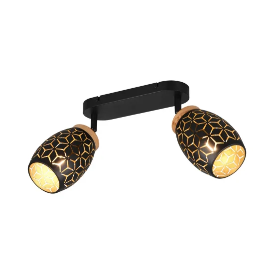 FOCO 2 LUZES TETO/PAREDE METAL PRETO E14 BIRKITA