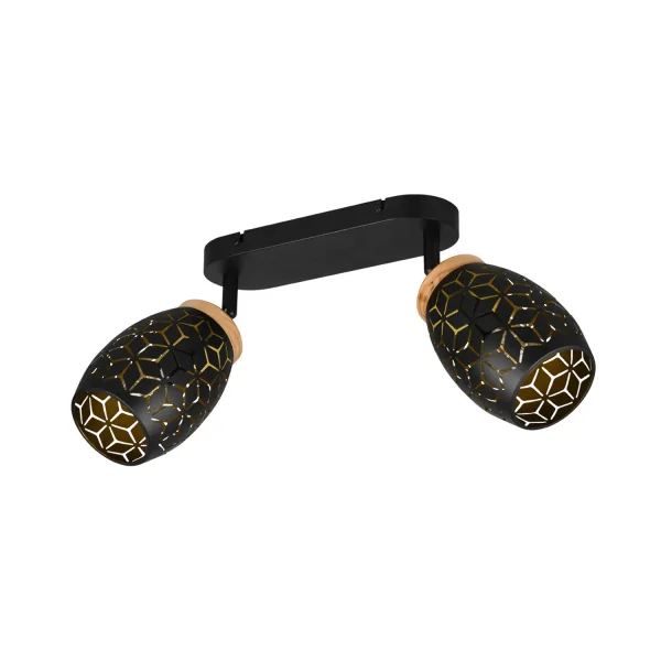 FOCO 2 LUZES TETO/PAREDE METAL PRETO E14 BIRKITA