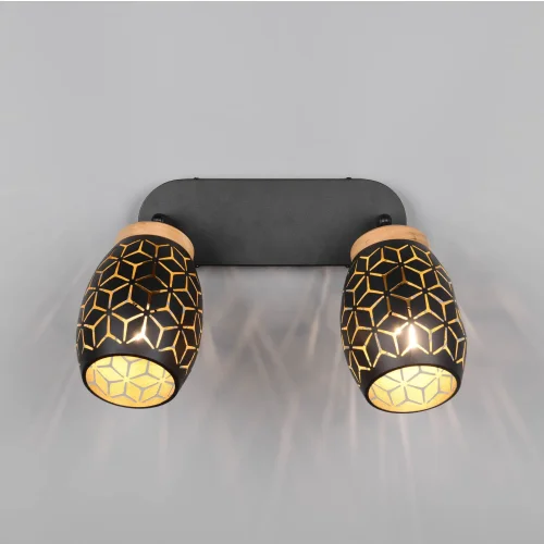 FOCO 2 LUZES TETO/PAREDE METAL PRETO E14 BIRKITA