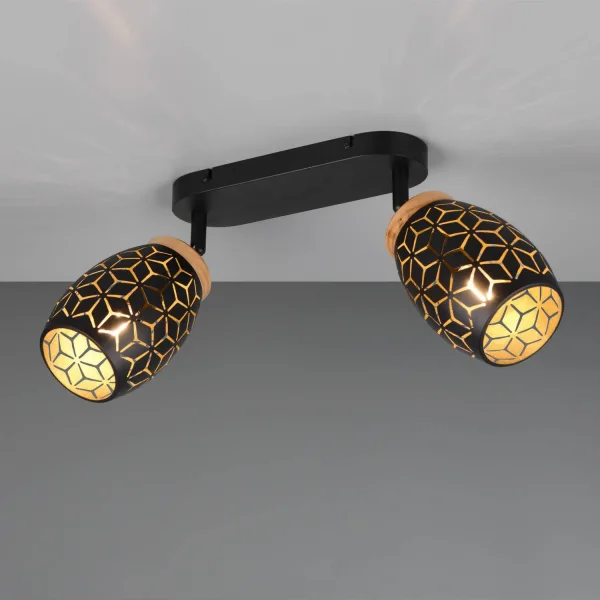 FOCO 2 LUZES TETO/PAREDE METAL PRETO E14 BIRKITA