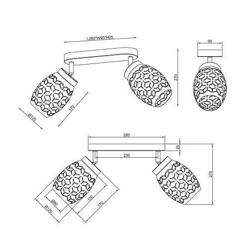 FOCO 2 LUZES TETO/PAREDE METAL PRETO E14 BIRKITA