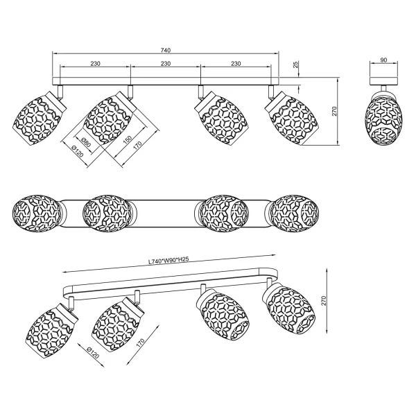 SPOT 4 LUZES DE TETO METAL COFFEE E14 BIRKITA