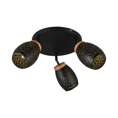 PLAFON DE TETO 3 LUZES METAL PRETO E14 BIRKITA