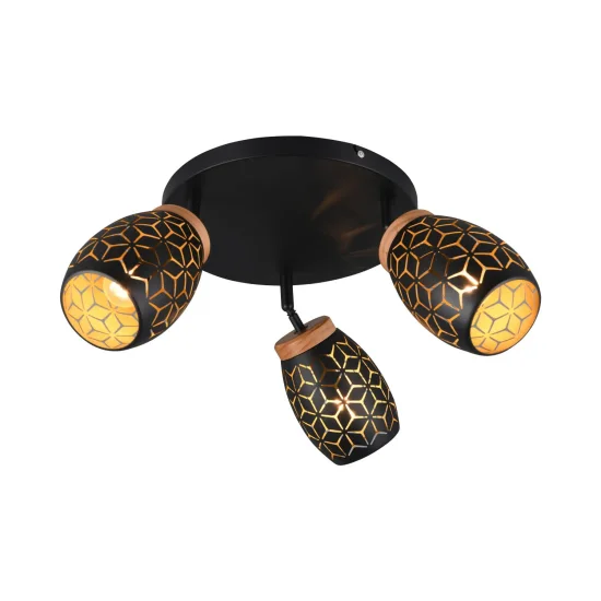 PLAFON DE TETO 3 LUZES METAL PRETO E14 BIRKITA