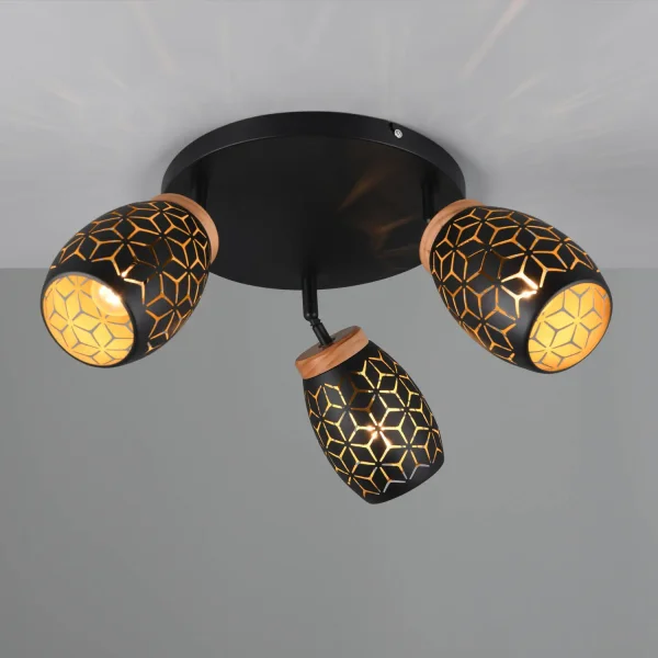 PLAFON DE TETO 3 LUZES METAL PRETO E14 BIRKITA