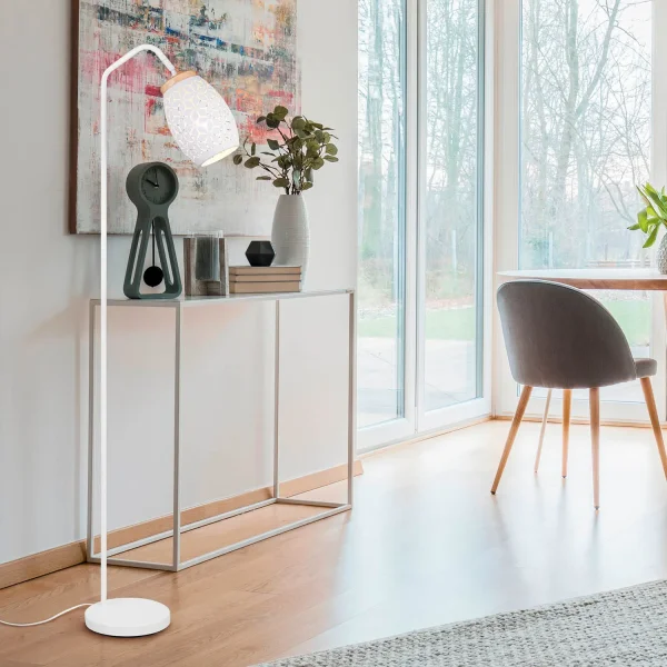 CANDEEIRO DE PÉ 1 LUZ METAL BRANCO E27 BIRKITA