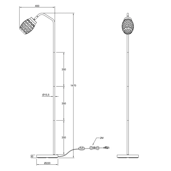 CANDEEIRO DE PÉ 1 LUZ METAL PRETO E27 BIRKITA