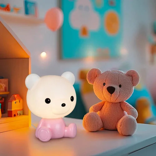 CANDEEEIRO DE MESA LED 3W 3000K RGB URSO ROSA