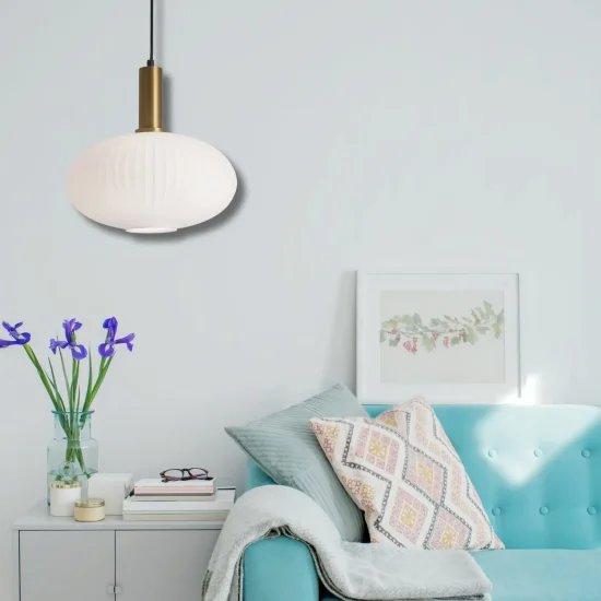 Candeeiro Suspenso 1 luz Abajur Branco Opalino ø30 E27 Shelby |Lúzete 2