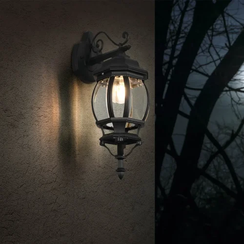 APLIQUE DE EXTERIOR DESCENDENTE E27 IP44 NEGRO ELOWEN