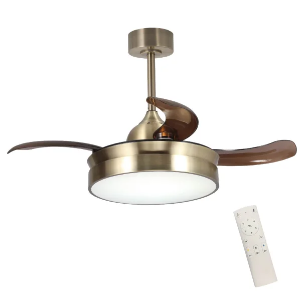 VENTILADOR DE TETOVENTILADOR DE TETO LED 24W REGULÁVEL BRONZE ENVELHECIDO 4 PÁS DOBRÁVEIS E MOTOR DC PALMA