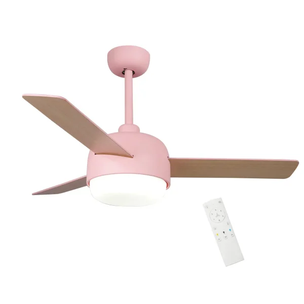 VENTOINHA DE TETO COM LUZ 24W MOTOR DC 3 PÁS ROSA/MADEIRA RIVERDALE