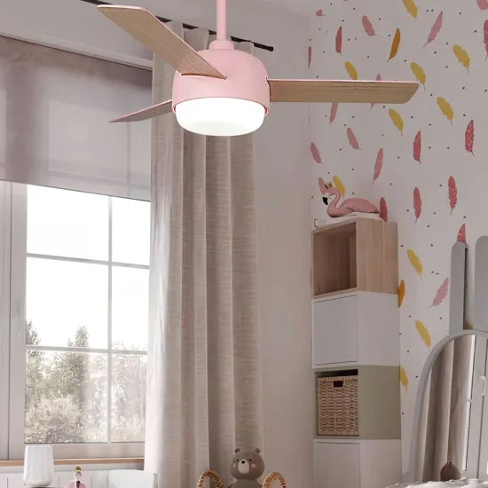 VENTOINHA DE TETO COM LUZ 24W MOTOR DC 3 PÁS ROSA/MADEIRA RIVERDALE