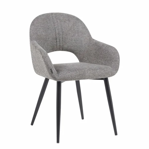 CADEIRA ESTOFADA CINZENTA COM PERNAS PRETAS ROWAN CADEIRA ESTOFADA CINZENTA COM PERNAS PRETAS ROWAN