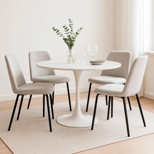 CADEIRA DE JANTAR ESTOFADA AREIA PÉS PRETOS LUSTRA