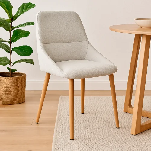 CADEIRA DE SALA DE JANTAR ADNEY TECIDO AREIA PÉS FAIA