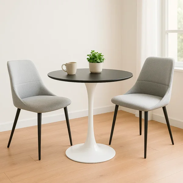 CADEIRA DE JANTAR ADNEY TECIDO CINZENTO PÉS PRETOS CADEIRA DE JANTAR ADNEY TECIDO CINZENTO PÉS PRETOS