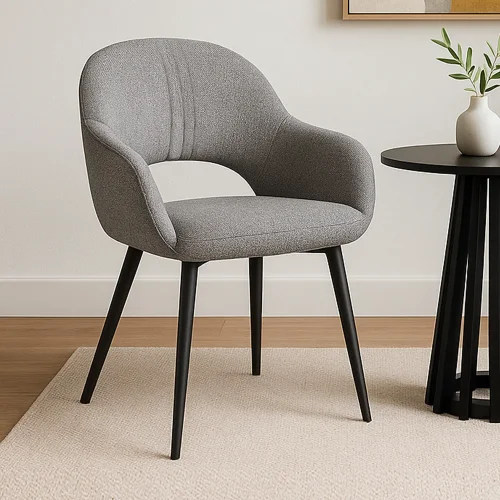 CADEIRA ESTOFADA CINZENTA COM PERNAS PRETAS ROWAN CADEIRA ESTOFADA CINZENTA COM PERNAS PRETAS ROWAN