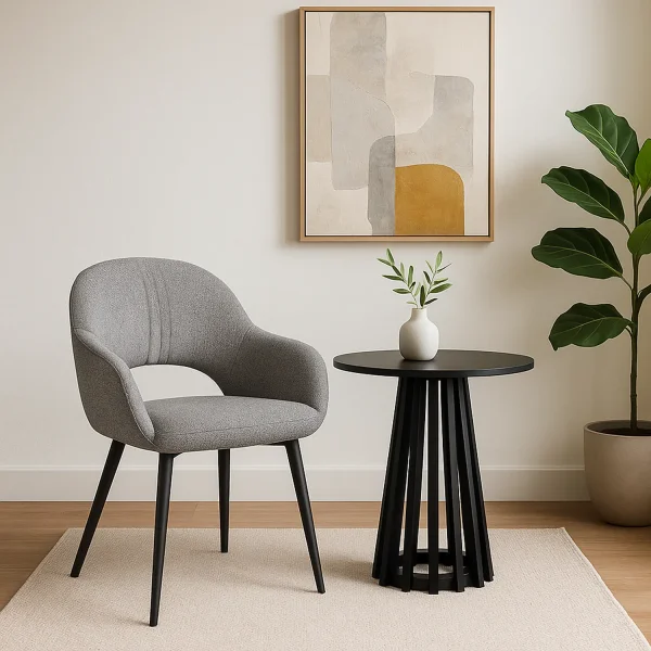 CADEIRA ESTOFADA CINZENTA COM PERNAS PRETAS ROWAN CADEIRA ESTOFADA CINZENTA COM PERNAS PRETAS ROWAN