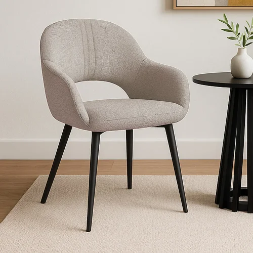 CADEIRA ESTOFADA AREIA COM PERNAS PRETAS ROWAN