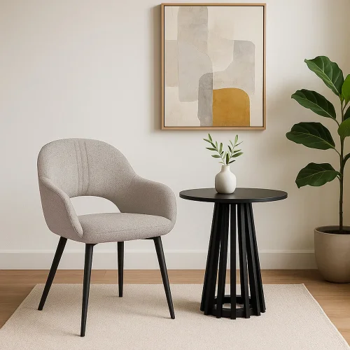 CADEIRA ESTOFADA AREIA COM PERNAS PRETAS ROWAN