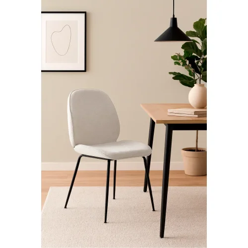 CADEIRA ASHCROFT TECIDO AREIA COM PÉS PRETOS