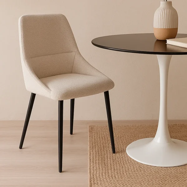 CADEIRA DE JANTAR ADNEY TECIDO AREIA PÉS PRETOS CADEIRA DE JANTAR ADNEY TECIDO AREIA PÉS PRETOS