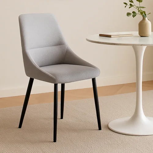 CADEIRA DE JANTAR ADNEY TECIDO CINZENTO PÉS PRETOS CADEIRA DE JANTAR ADNEY TECIDO CINZENTO PÉS PRETOS