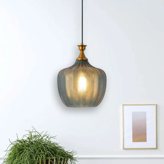 CANDEEIRO DE TETO VIDRO ÁGUA-MARINHA Ø 26 CM ROGAN