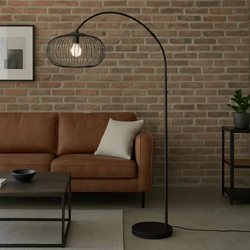 CANDEEIRO DE PÉ EM ARCO AÇO PRETO E27 ARVEN