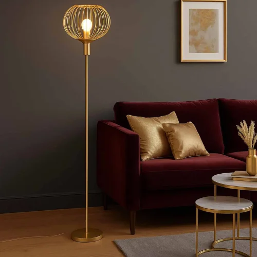 CANDEEIRO DE PÉ 160 CM AÇO PINTADO DOURADO E27 ARVEN